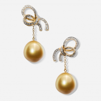 Small Ribbon Yellow Pearl in Yellow Gold